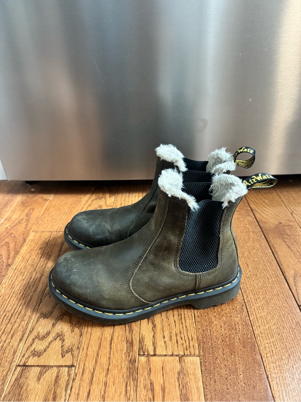 Dr. Martens Kids Olive Brown Faux-Fur Chelsea Boots